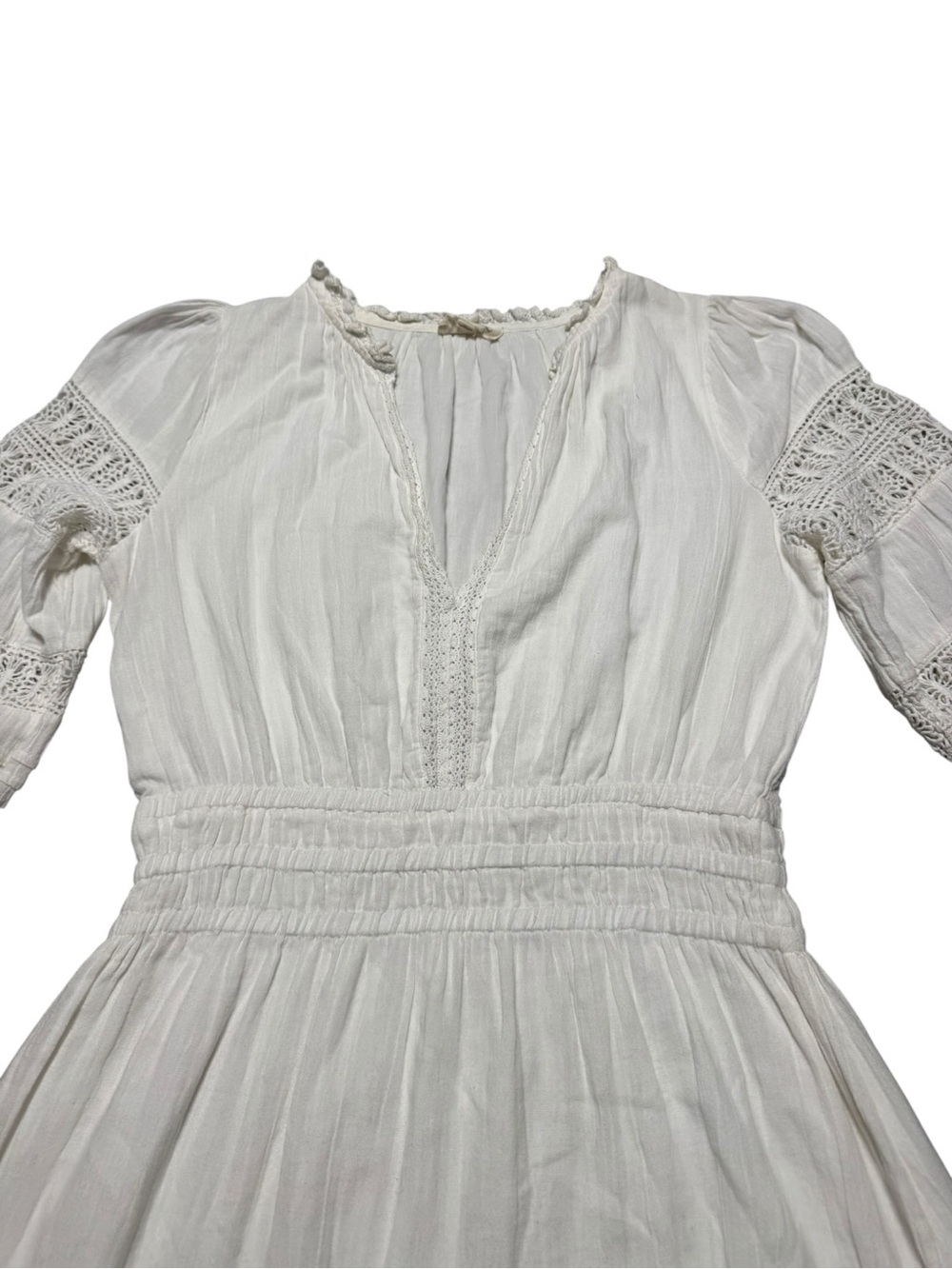 M.A.B.E. Loretta Midi Dress Women’s Small  in Ecru Boho Prairie Cottage Crochet - Picture 3 of 9